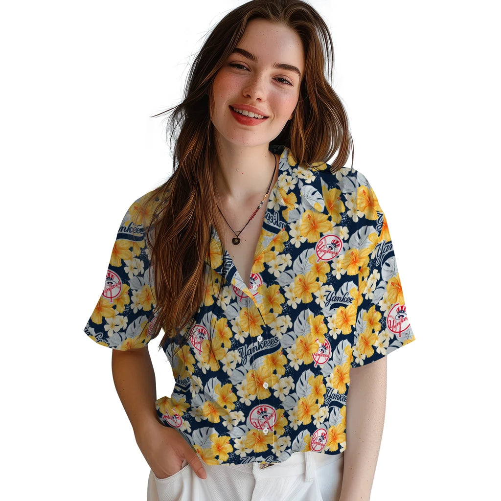 New York Yankees Hawaiian Shirt - Hibiscus Tropics | Moonbestprint