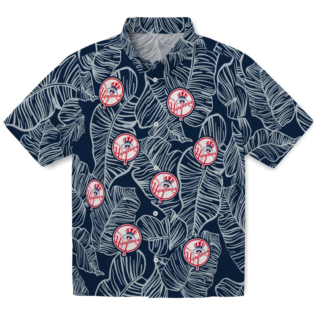 New York Yankees Hawaiian Shirt - Leaf Outline | Moonbestprint