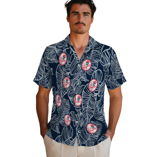 New York Yankees Hawaiian Shirt - Leaf Outline | Moonbestprint