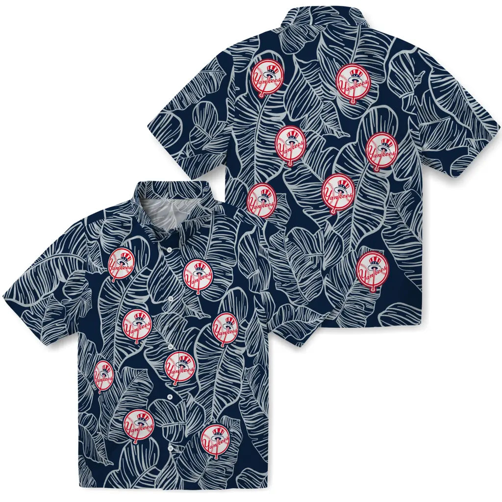 New York Yankees Hawaiian Shirt - Leaf Outline | Moonbestprint