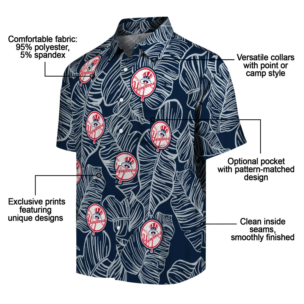 New York Yankees Hawaiian Shirt - Leaf Outline | Moonbestprint
