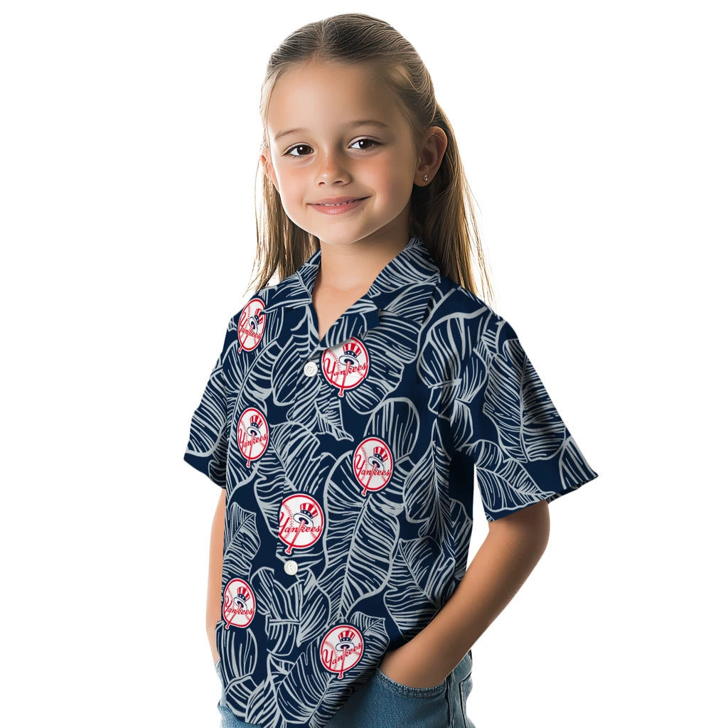 New York Yankees Hawaiian Shirt - Leaf Outline | Moonbestprint