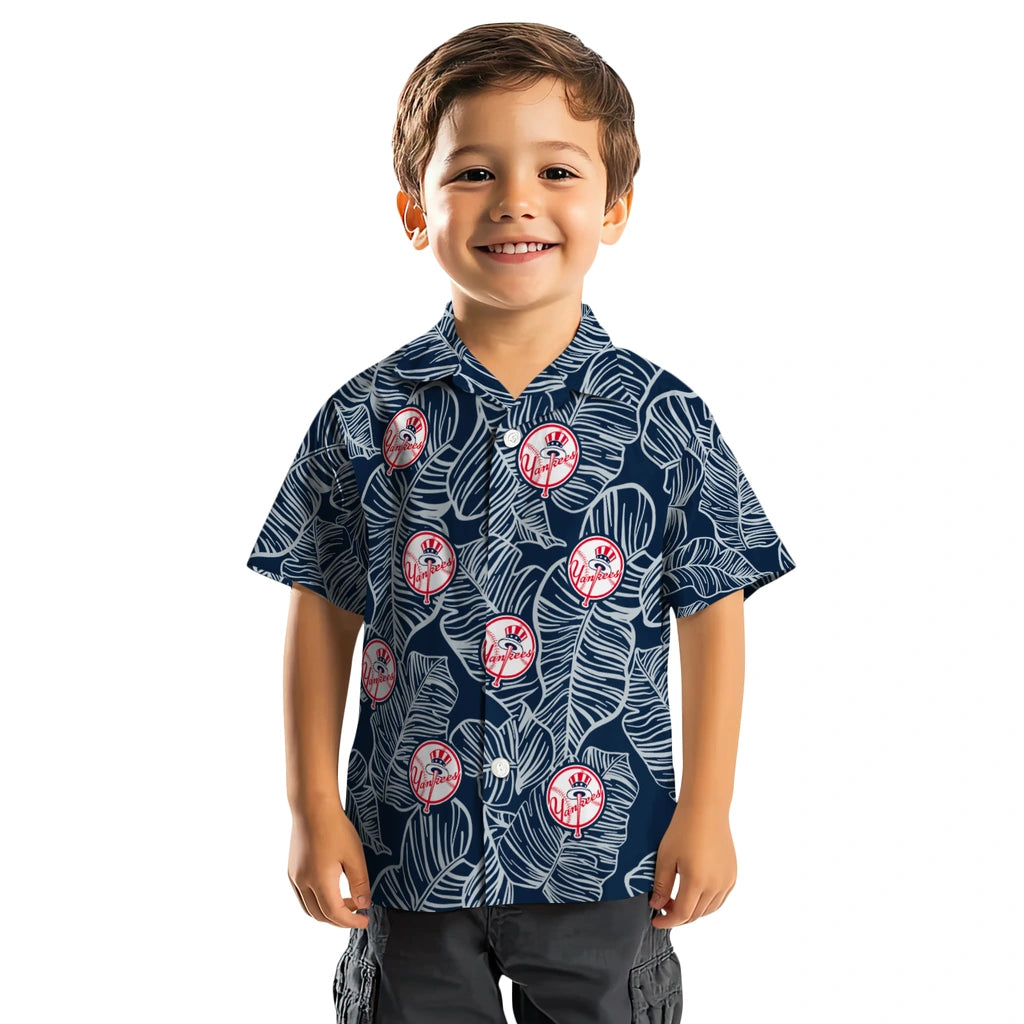 New York Yankees Hawaiian Shirt - Leaf Outline | Moonbestprint
