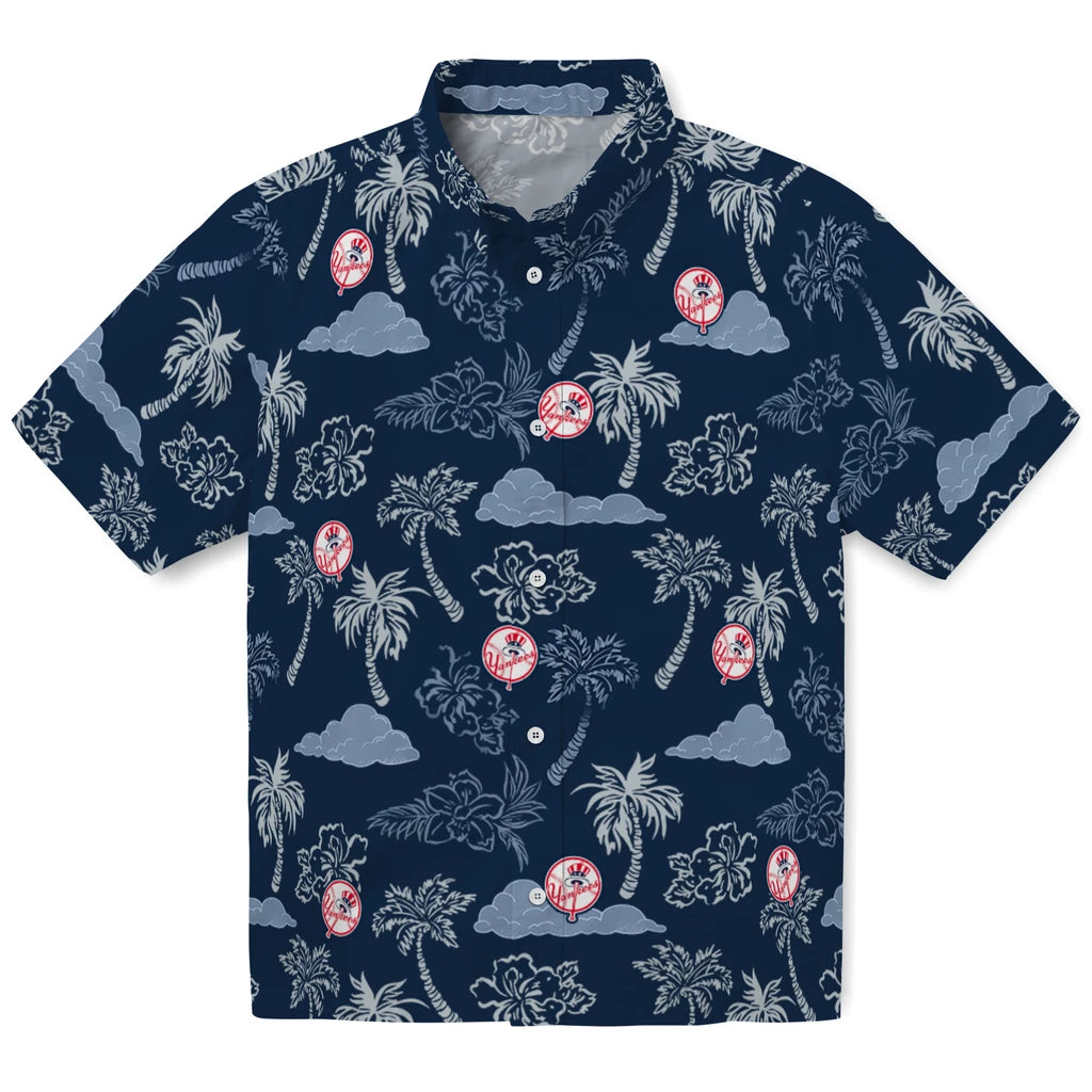 New York Yankees Hawaiian Shirt - Palm And Clouds | Moonbestprint