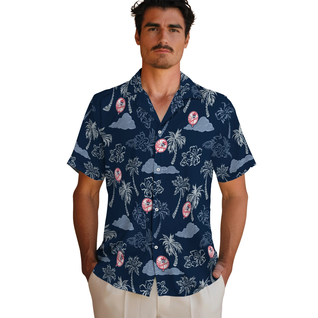 New York Yankees Hawaiian Shirt - Palm And Clouds | Moonbestprint