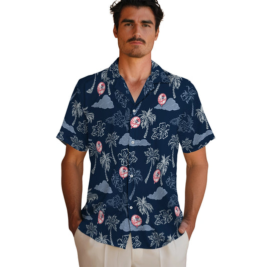 New York Yankees Hawaiian Shirt - Palm And Clouds | Moonbestprint