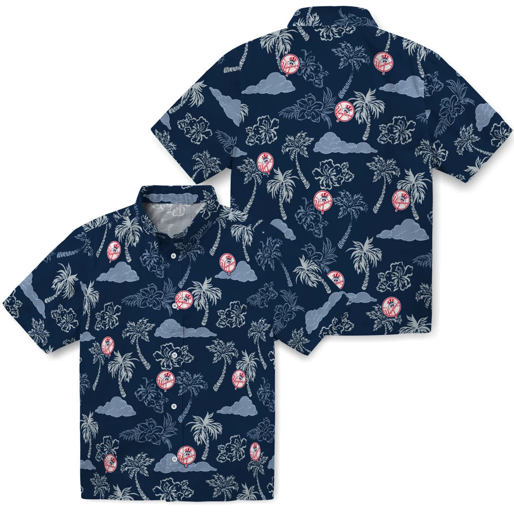 New York Yankees Hawaiian Shirt - Palm And Clouds | Moonbestprint