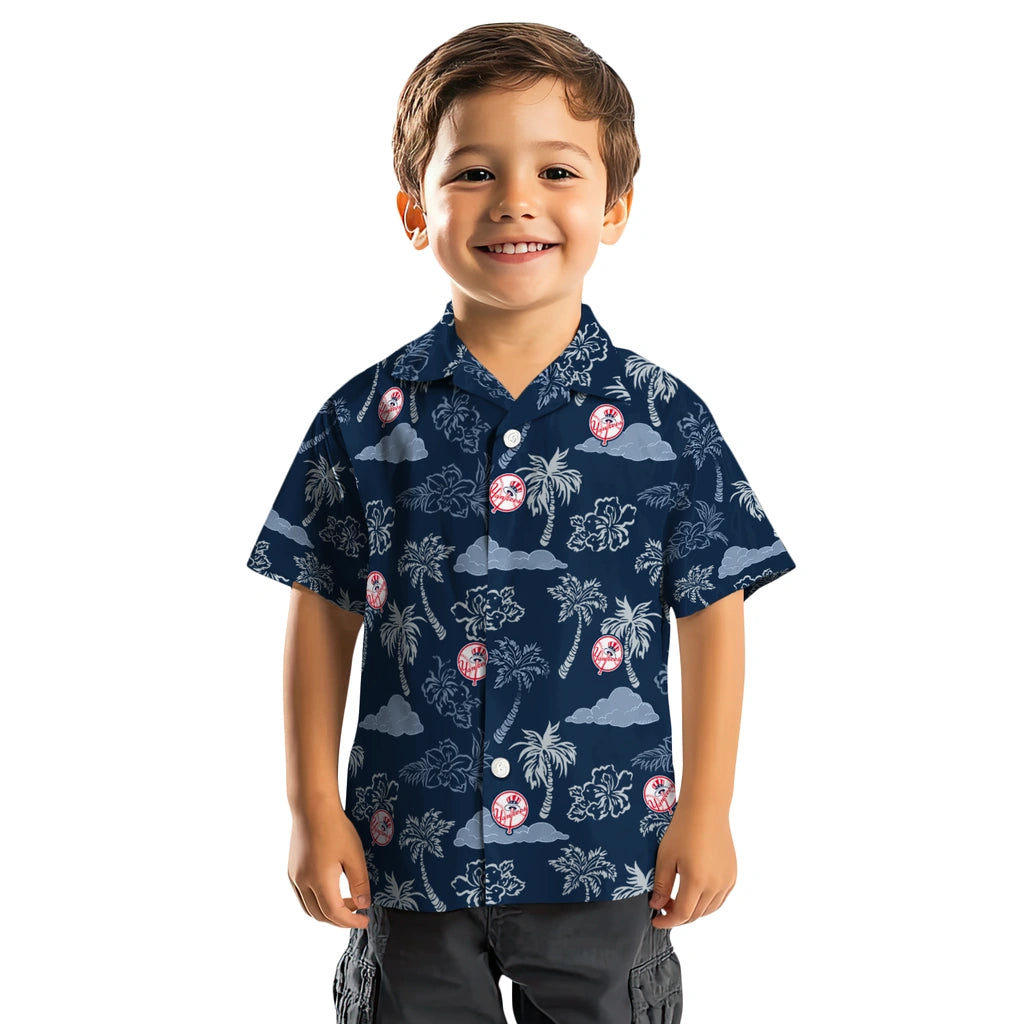 New York Yankees Hawaiian Shirt - Palm And Clouds | Moonbestprint