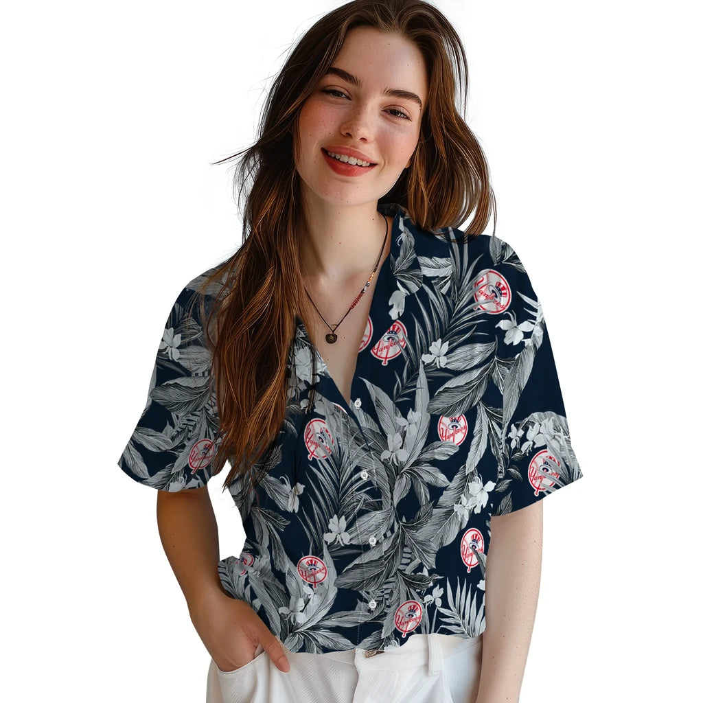 New York Yankees Hawaiian Shirt - Palm Leaves | Moonbestprint