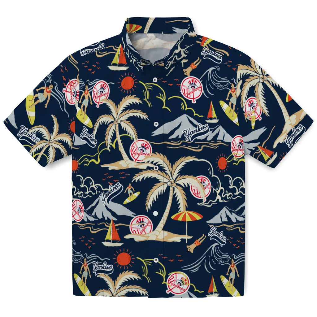 New York Yankees Hawaiian Shirt - Palm Tree Island | Moonbestprint