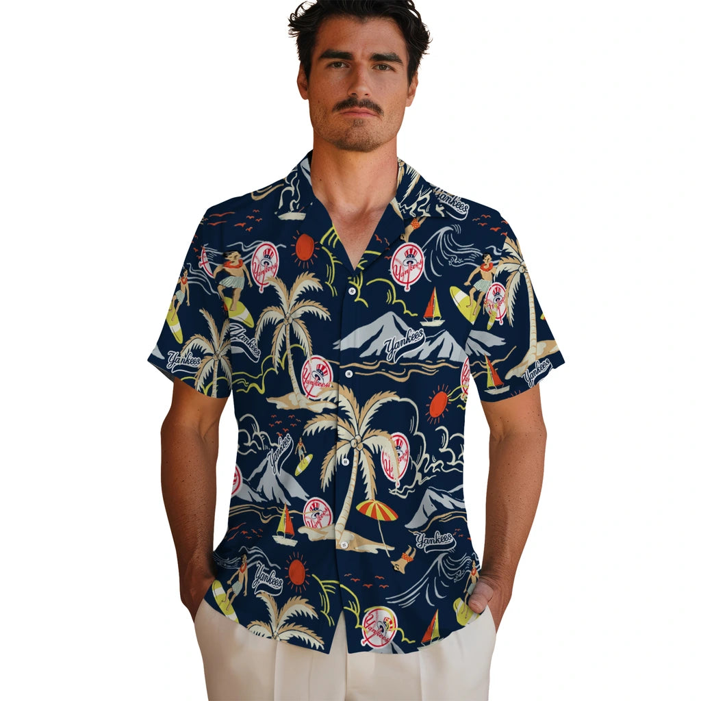 New York Yankees Hawaiian Shirt - Palm Tree Island | Moonbestprint