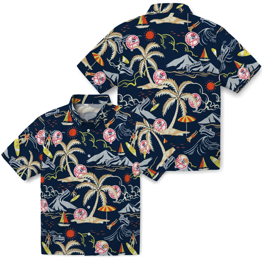 New York Yankees Hawaiian Shirt - Palm Tree Island | Moonbestprint
