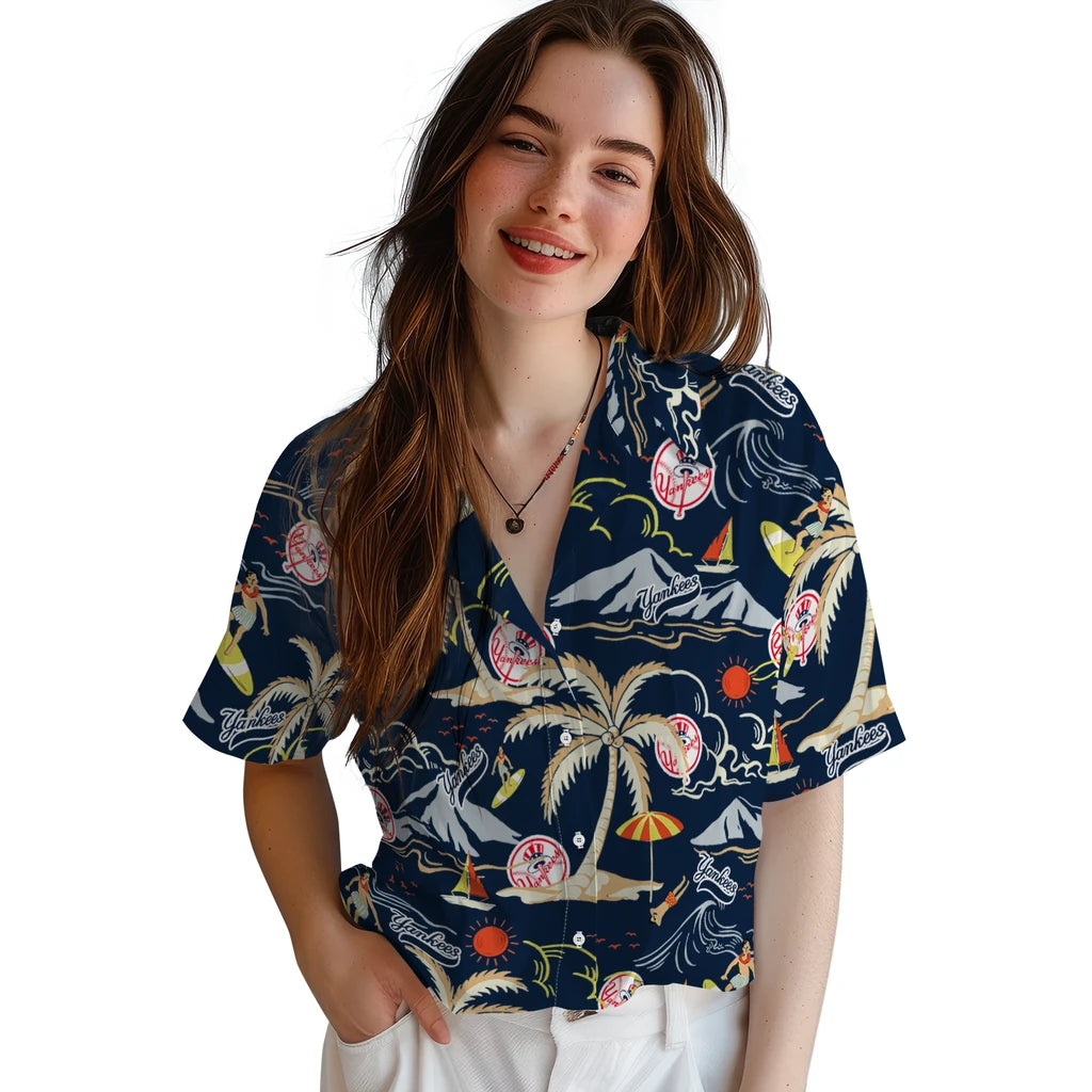 New York Yankees Hawaiian Shirt - Palm Tree Island | Moonbestprint