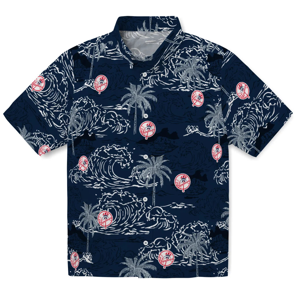 New York Yankees Hawaiian Shirt - Wave Palm | Moonbestprint