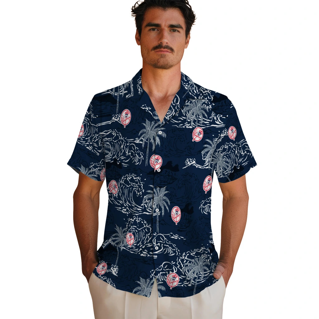 New York Yankees Hawaiian Shirt - Wave Palm | Moonbestprint