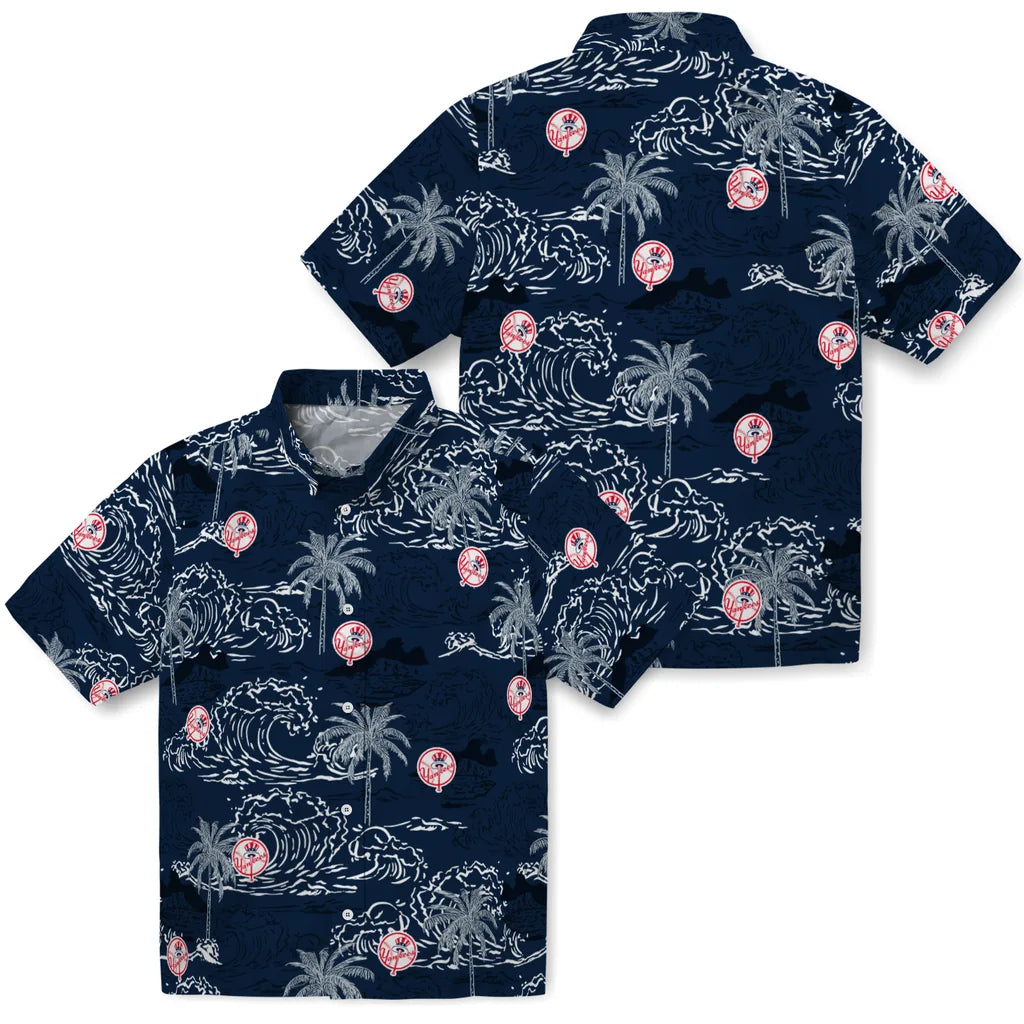 New York Yankees Hawaiian Shirt - Wave Palm | Moonbestprint