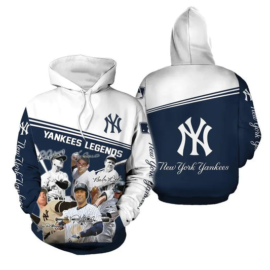 New York Yankees Legends Team Signatures 3D MLB All Over Print Hoodie -Moonbestprint