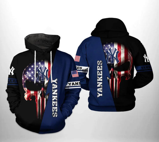New York Yankees MLB US Flag Skull MLB All Over Print Hoodie -Moonbestprint