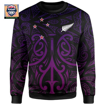New Zealand ? Maori Mask Pullover Sweater Purple A065 ? Usalast