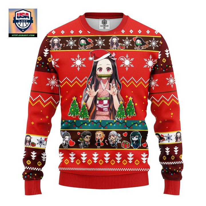 Nezuko Kamado Demon Slayer Anime Ugly Christmas Sweater Red 1 Amazing Gift Idea Thanksgiving Gift ? Usalast