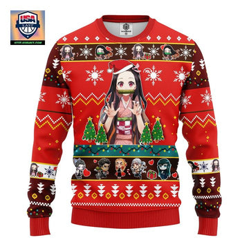Nezuko Kamado Demon Slayer Anime Ugly Christmas Sweater Red 1 Amazing Gift Idea Thanksgiving Gift ? Usalast