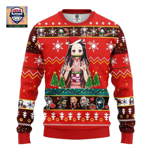 Nezuko Kamado Demon Slayer Anime Ugly Christmas Sweater Red 1 Amazing Gift Idea Thanksgiving Gift ? Usalast