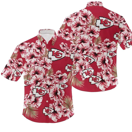 Kansas City Chiefs Red Hibiscus Hawaiian Shirt Unisex Graphic Tee - Moonbestprint