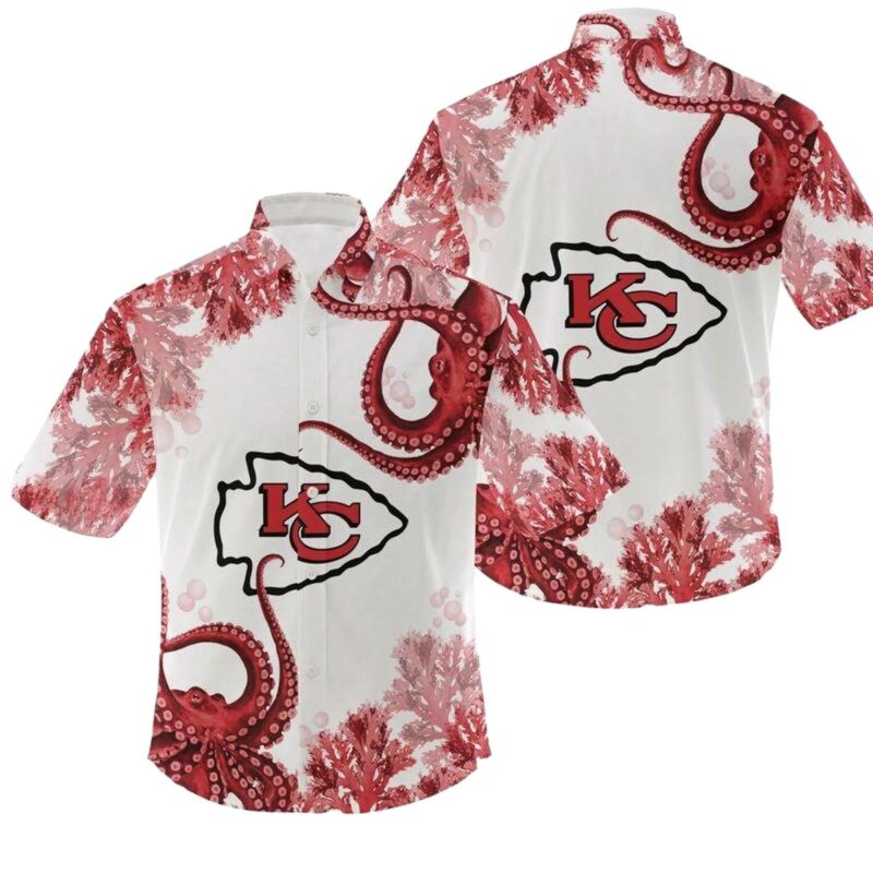 Kansas City Chiefs White Octopus Graphic Hawaiian Shirt Unisex Aloha Tee - Moonbestprint