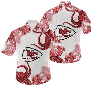 Kansas City Chiefs White Octopus Graphic Hawaiian Shirt Unisex Aloha Tee - Moonbestprint