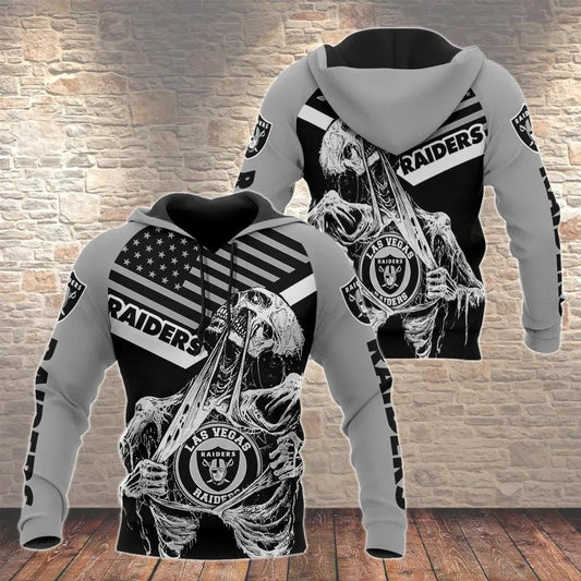 NFL Las Vegas Raiders Skeleton NFL 3D All Over Print Hoodie -Moonbestprint