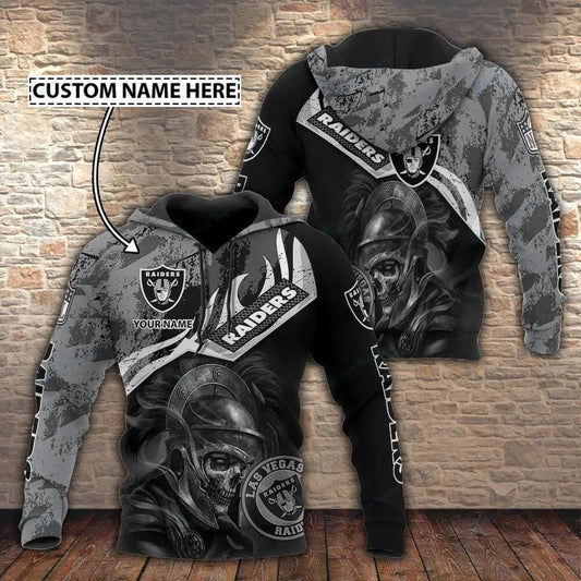 NFL Las Vegas Raiders Warrior Skeleton Personalized NFL 3D All Over Print Hoodie -Moonbestprint
