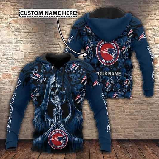 NFL New England Patriots Death Personalized NFL 3D All Over Print Hoodie -Moonbestprint