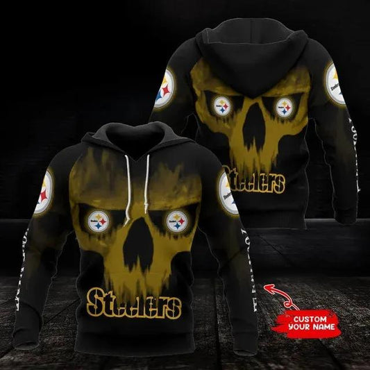 NFL Pittsburgh Steelers Skull Personalized NFL 3D All Over Print Hoodie -Moonbestprint