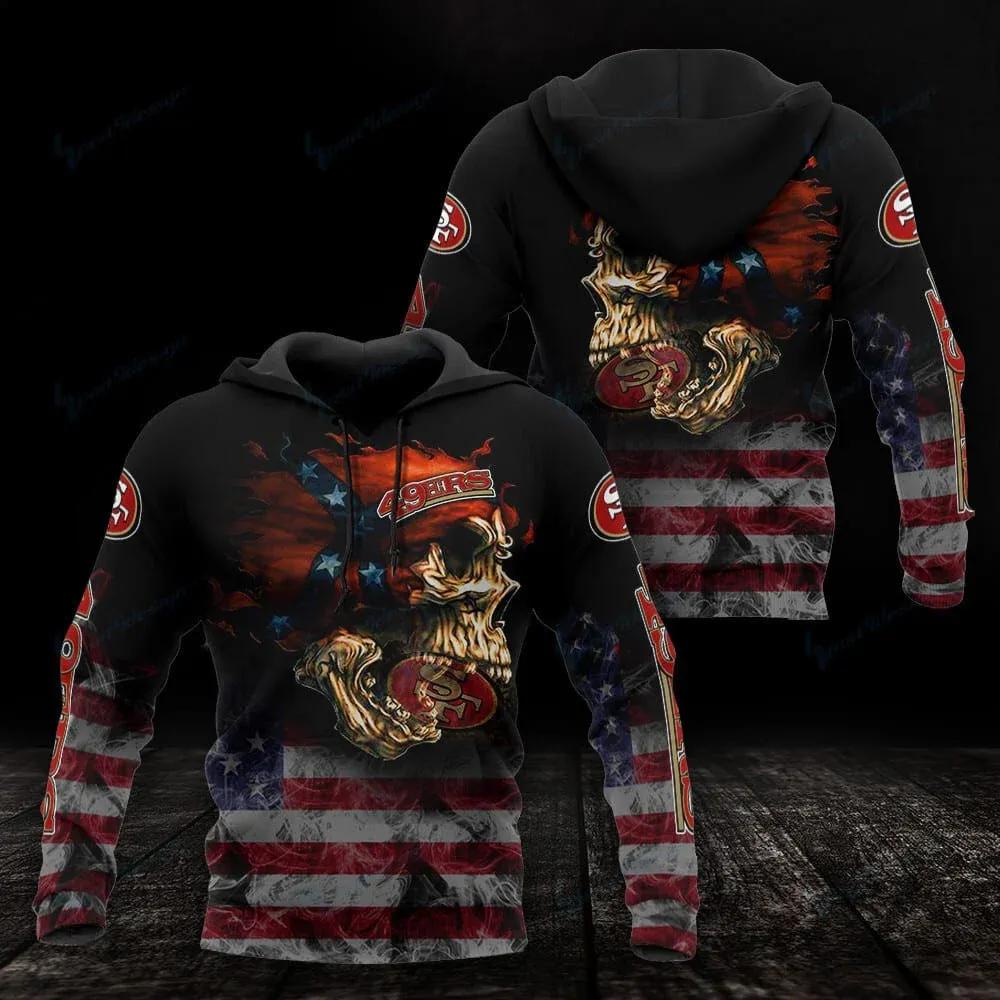 NFL San Francisco 49ers American Flag Skull NFL 3D All Over Print Hoodie -Moonbestprint