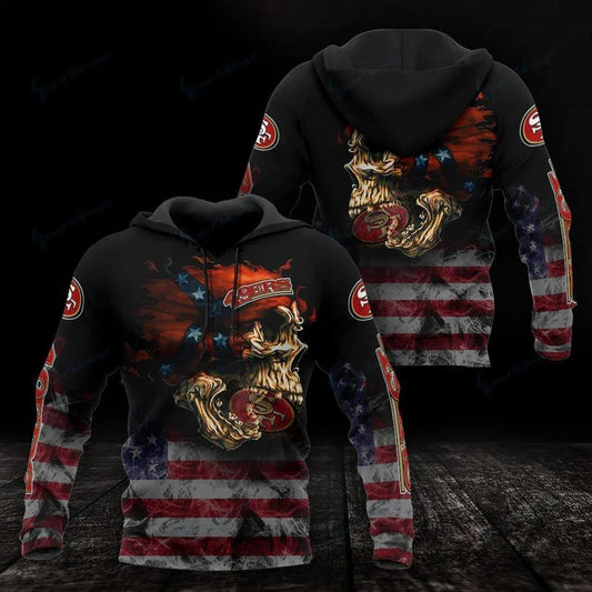 NFL San Francisco 49ers American Flag Skull NFL 3D All Over Print Hoodie -Moonbestprint