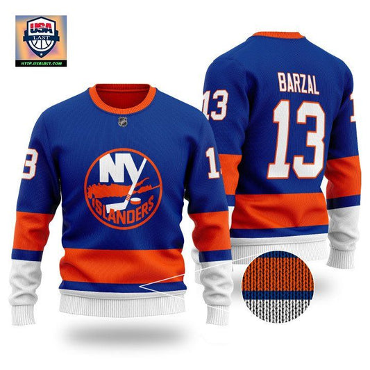 Nhl New York Islanders Barzal 13 Navy And Orange Sweater ? Usalast