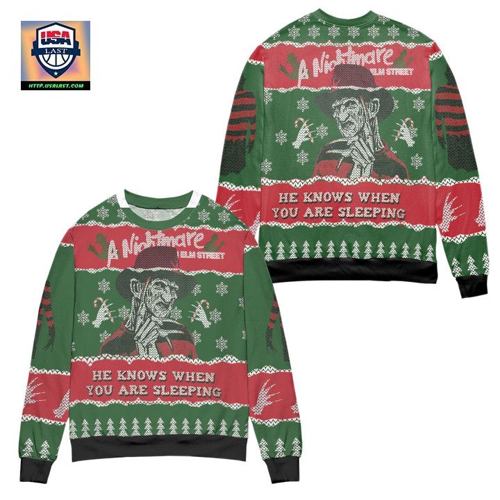 Nightmare On Elm Street He Knows Ugly Christmas Sweater ? Green Red ? Usalast