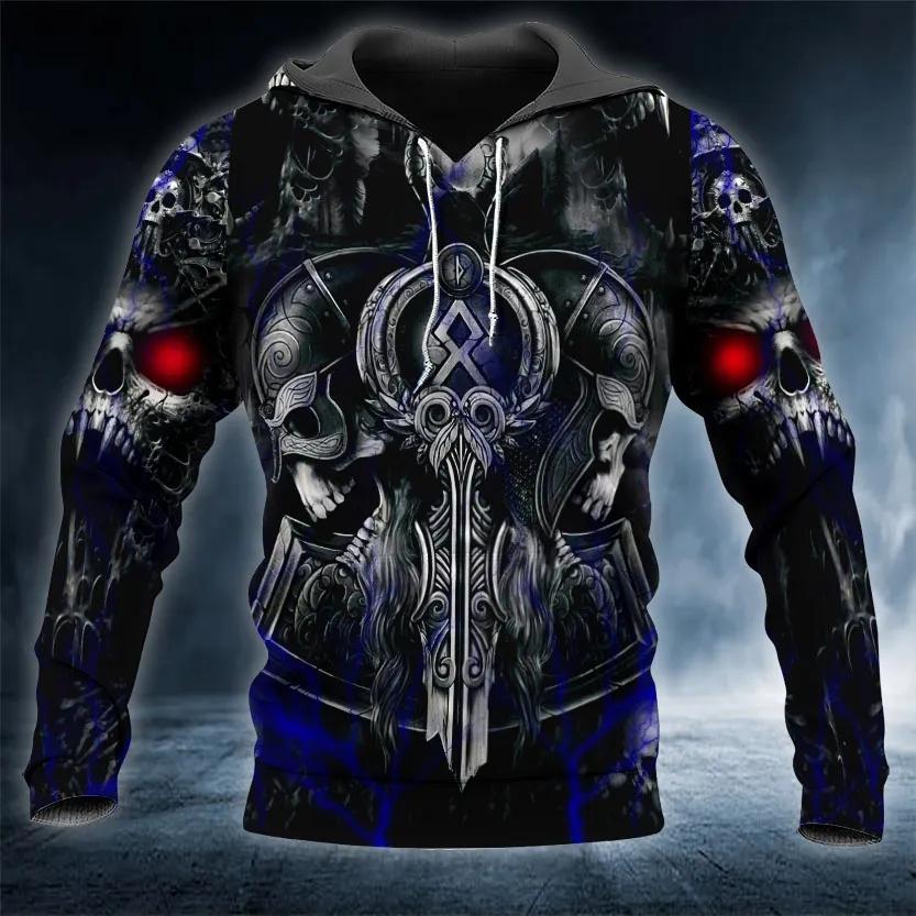 Norse Symbol Warrior Skull Viking 3D All Over Print Hoodie -Moonbestprint
