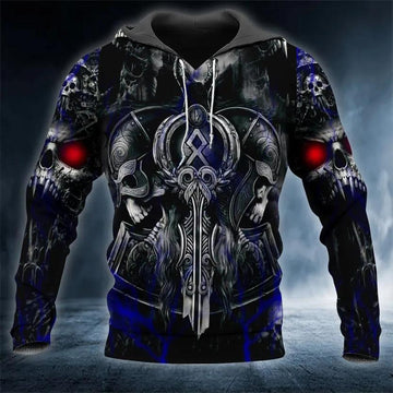 Norse Symbol Warrior Skull Viking 3D All Over Print Hoodie -Moonbestprint