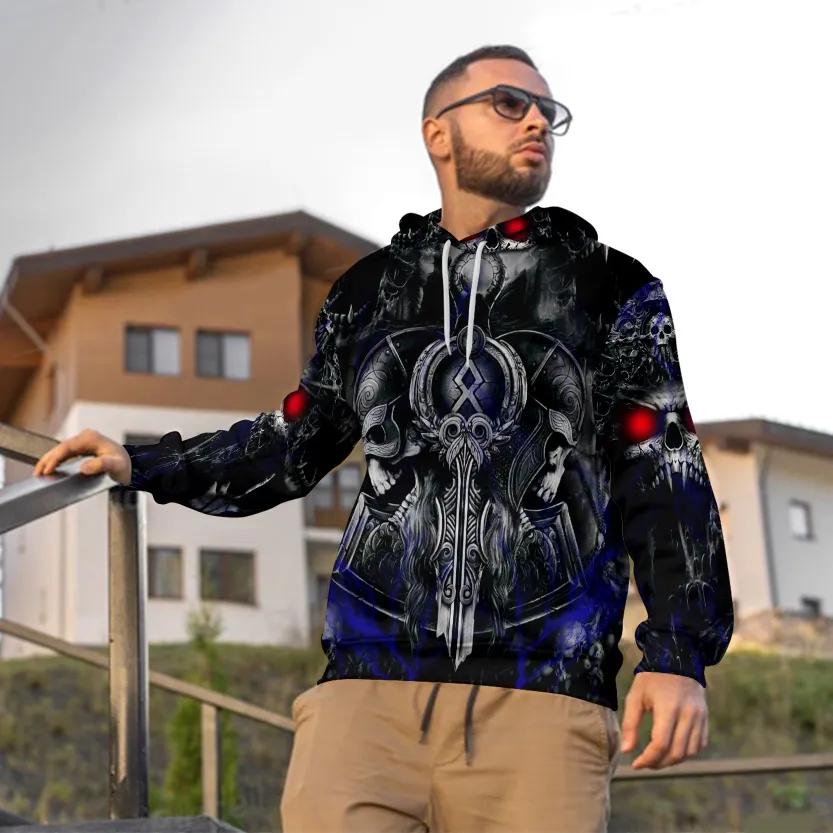 Norse Symbol Warrior Skull Viking 3D All Over Print Hoodie -Moonbestprint