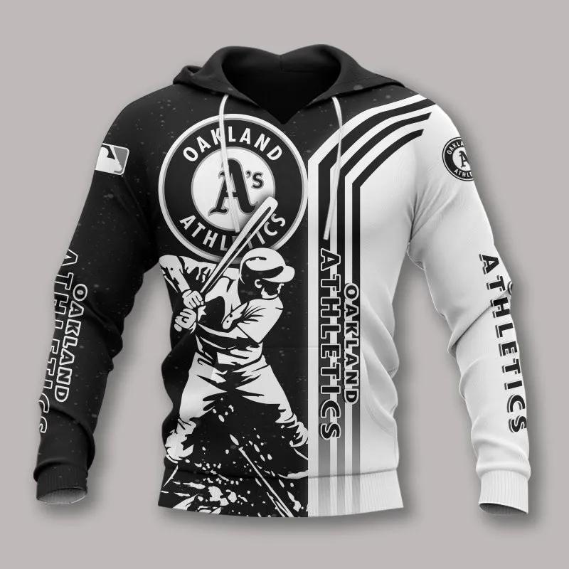 Oakland Athletics Black And White MLB All Over Print Hoodie -Moonbestprint