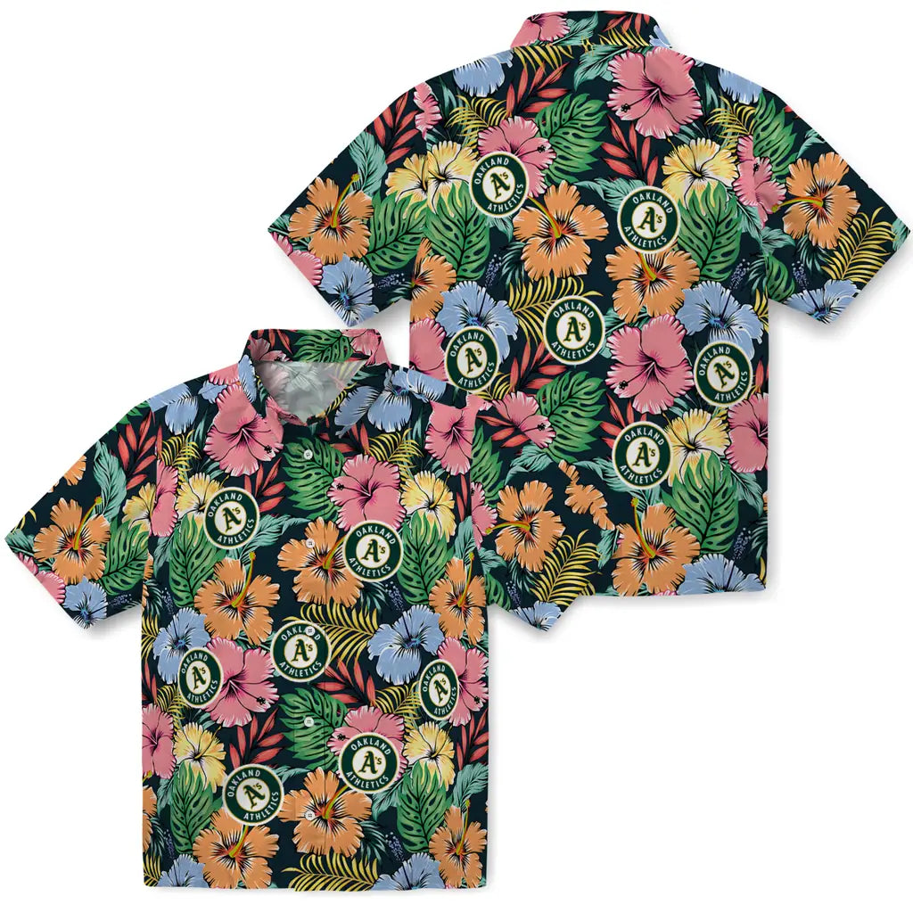 Oakland Athletics Hawaiian Shirt - Brilliant Hibiscus Garden | Moonbestprint