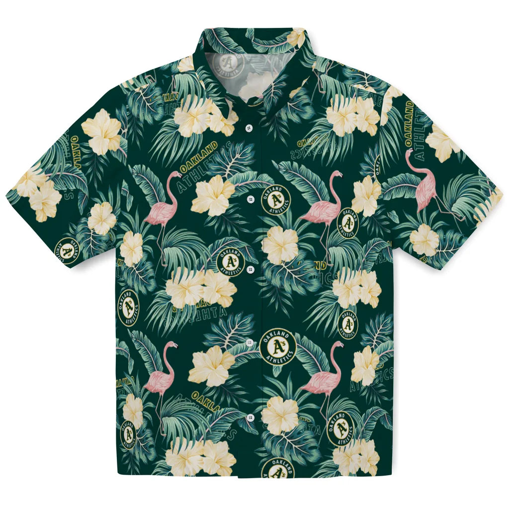 Oakland Athletics Hawaiian Shirt - Flamingo and Hibiscus | Moonbestprint