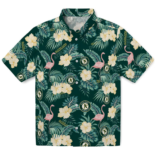Oakland Athletics Hawaiian Shirt - Flamingo and Hibiscus | Moonbestprint