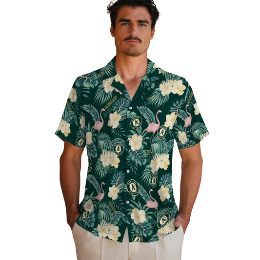 Oakland Athletics Hawaiian Shirt - Flamingo and Hibiscus | Moonbestprint