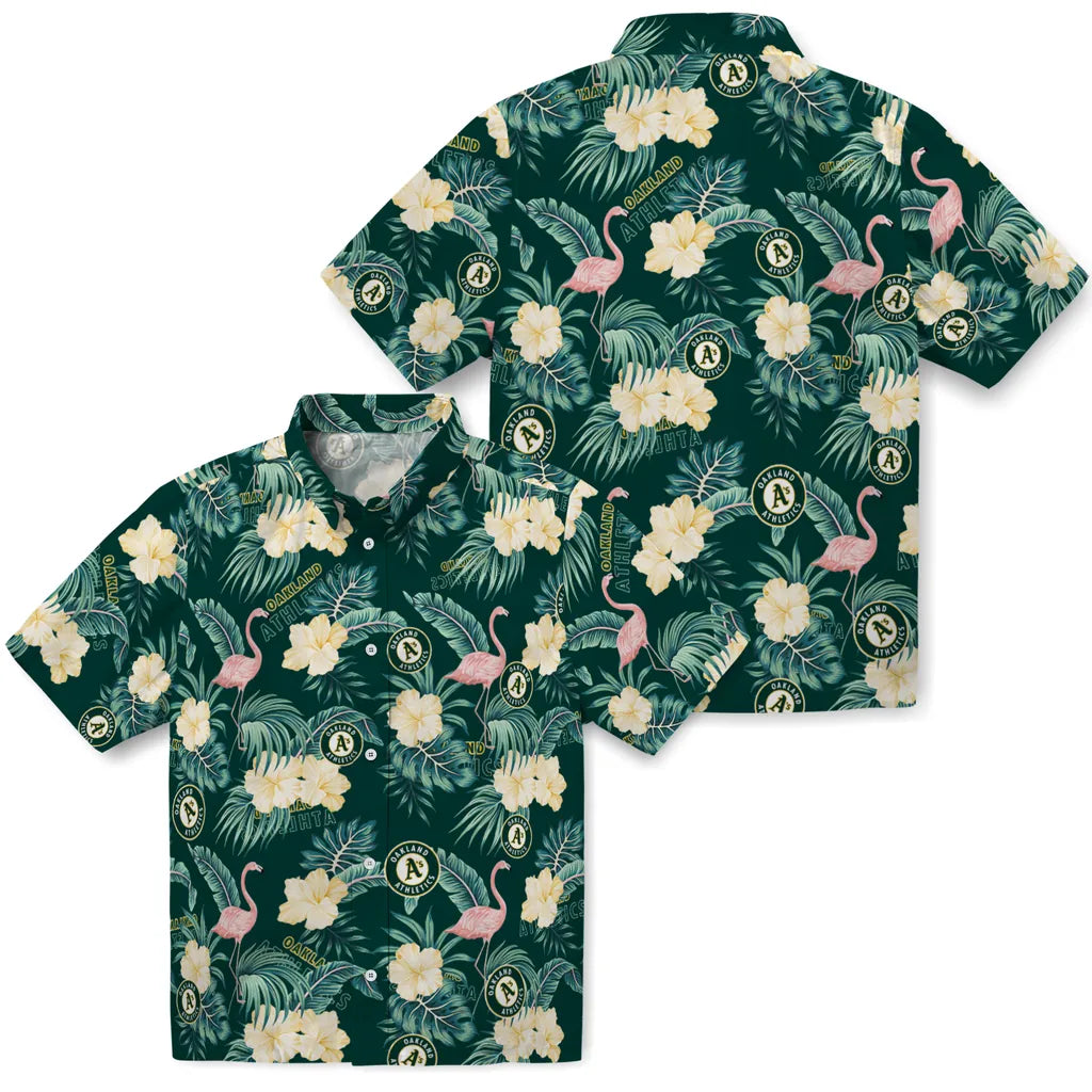Oakland Athletics Hawaiian Shirt - Flamingo and Hibiscus | Moonbestprint