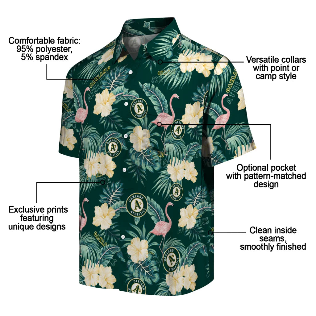Oakland Athletics Hawaiian Shirt - Flamingo and Hibiscus | Moonbestprint