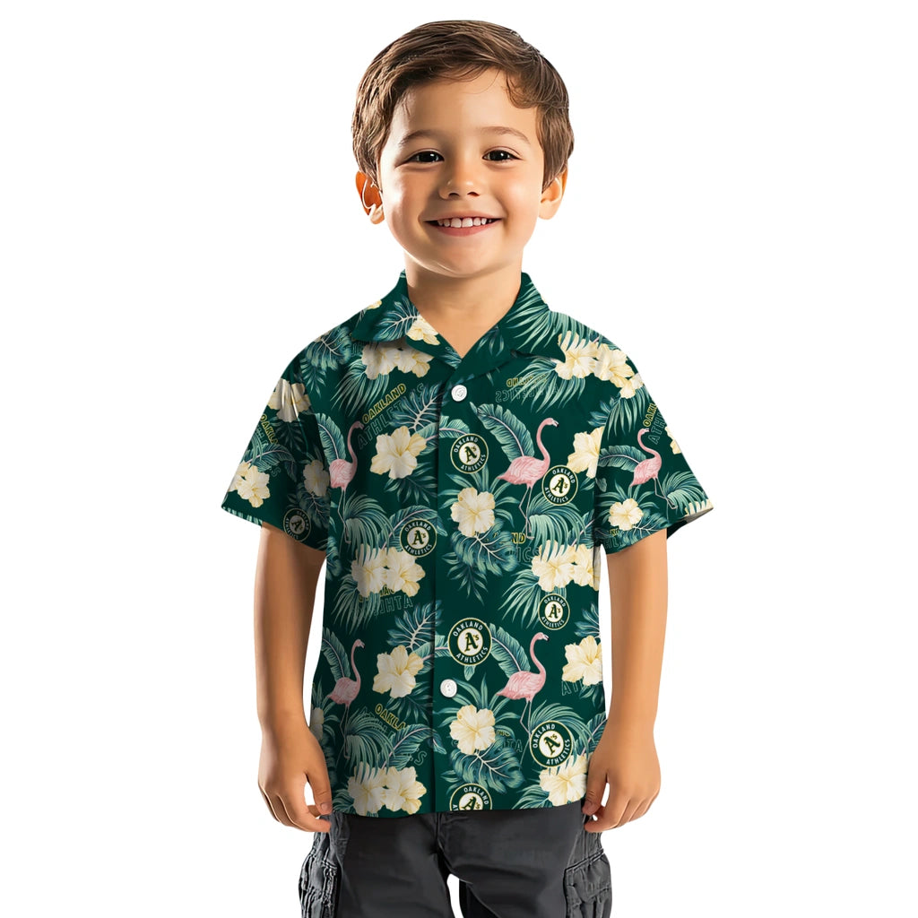 Oakland Athletics Hawaiian Shirt - Flamingo and Hibiscus | Moonbestprint