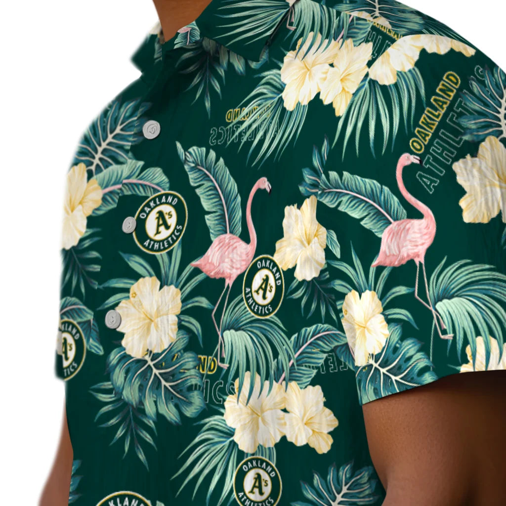 Oakland Athletics Hawaiian Shirt - Flamingo and Hibiscus | Moonbestprint
