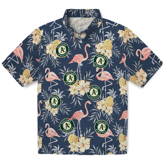 Oakland Athletics Hawaiian Shirt - Flamingo Hibiscus | Moonbestprint